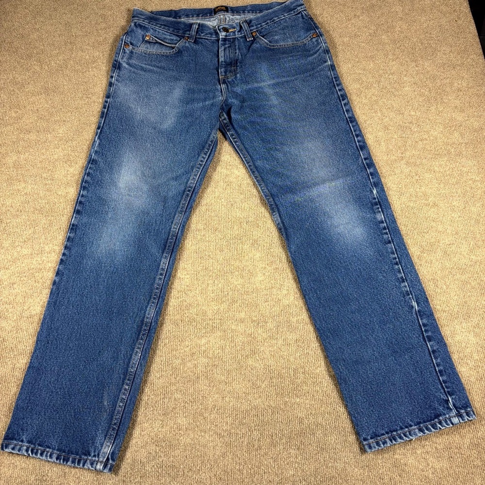 Lee Regular Fit Straight Leg Jeans Mens 33x30 Blue Denim Cotton Classic Travel